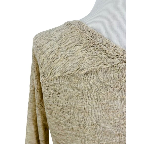 Lush Beige Long Sleeve Lightweight V-Back Knit Sweater Top - Picture 9 of 12